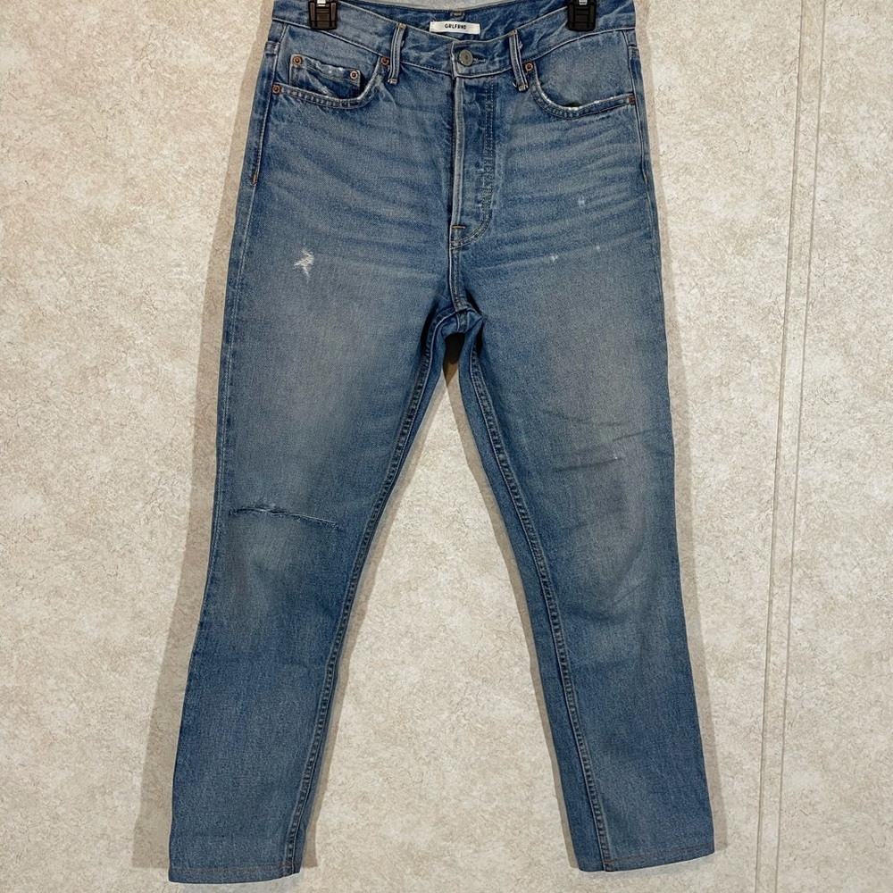 GRLFRIEND Karolina sz 27 light wash High waisted Jeans denim Pants Ripped Knee